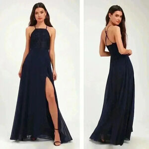 NEW Lulus Glam Love Always Remains Navy Lace Maxi Dress Romantic Party Wedding